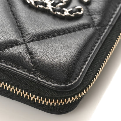 Chanel Lambskin Quilted Chanel 19 Vertical Zip Card Holder Wallet Black 9 of 9
