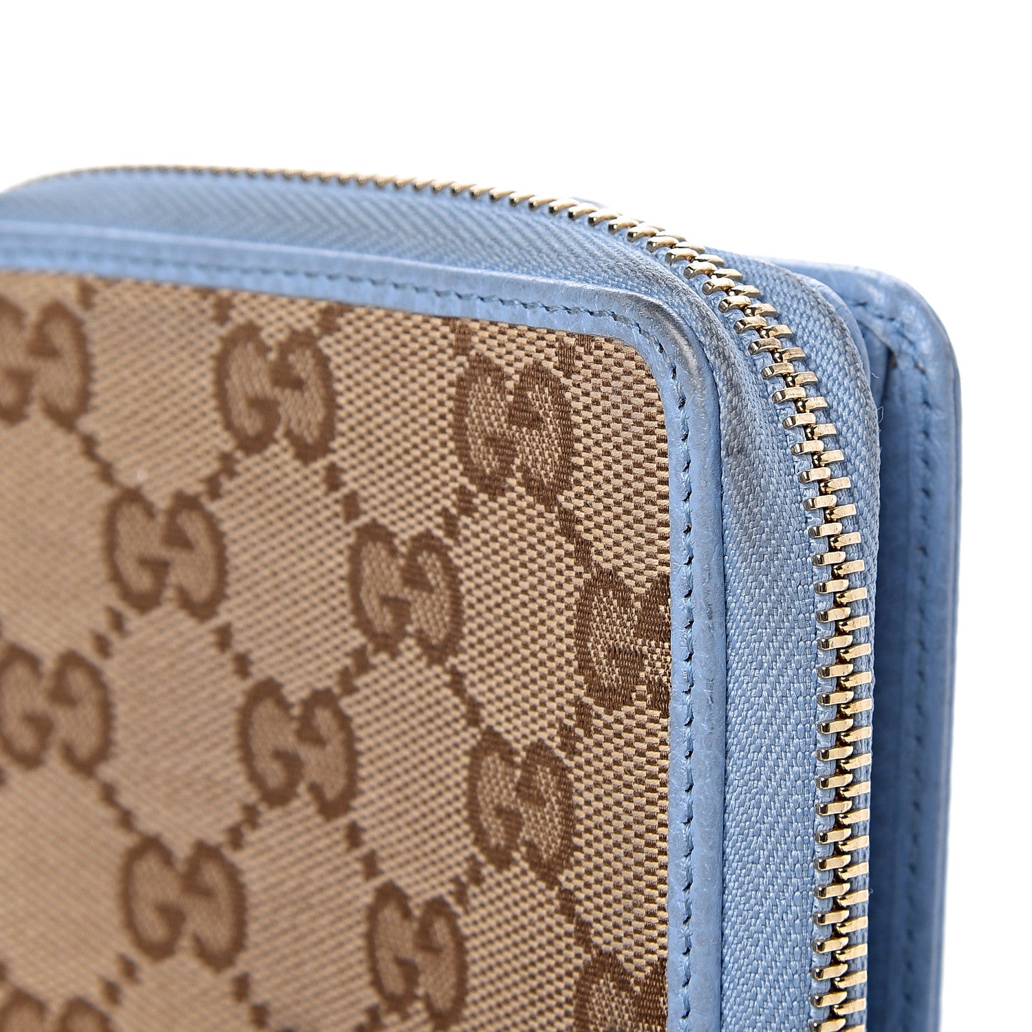 Gucci Monogram Dollar Calfskin Zip Around French Flap Wallet Beige Ebony Mineral Blue 18 of 19