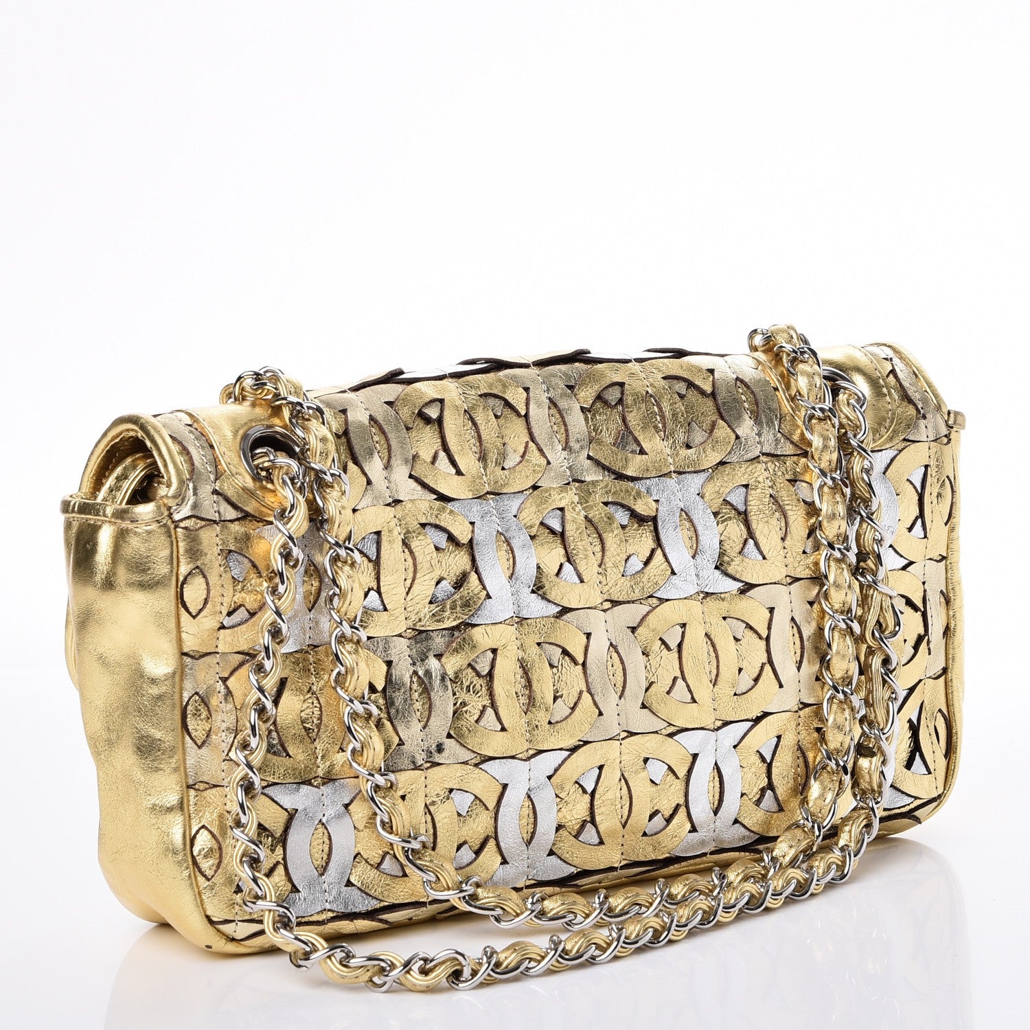 Chanel Calfskin Crackled CC Mix Medium Flap Gold Silver 3 of 8