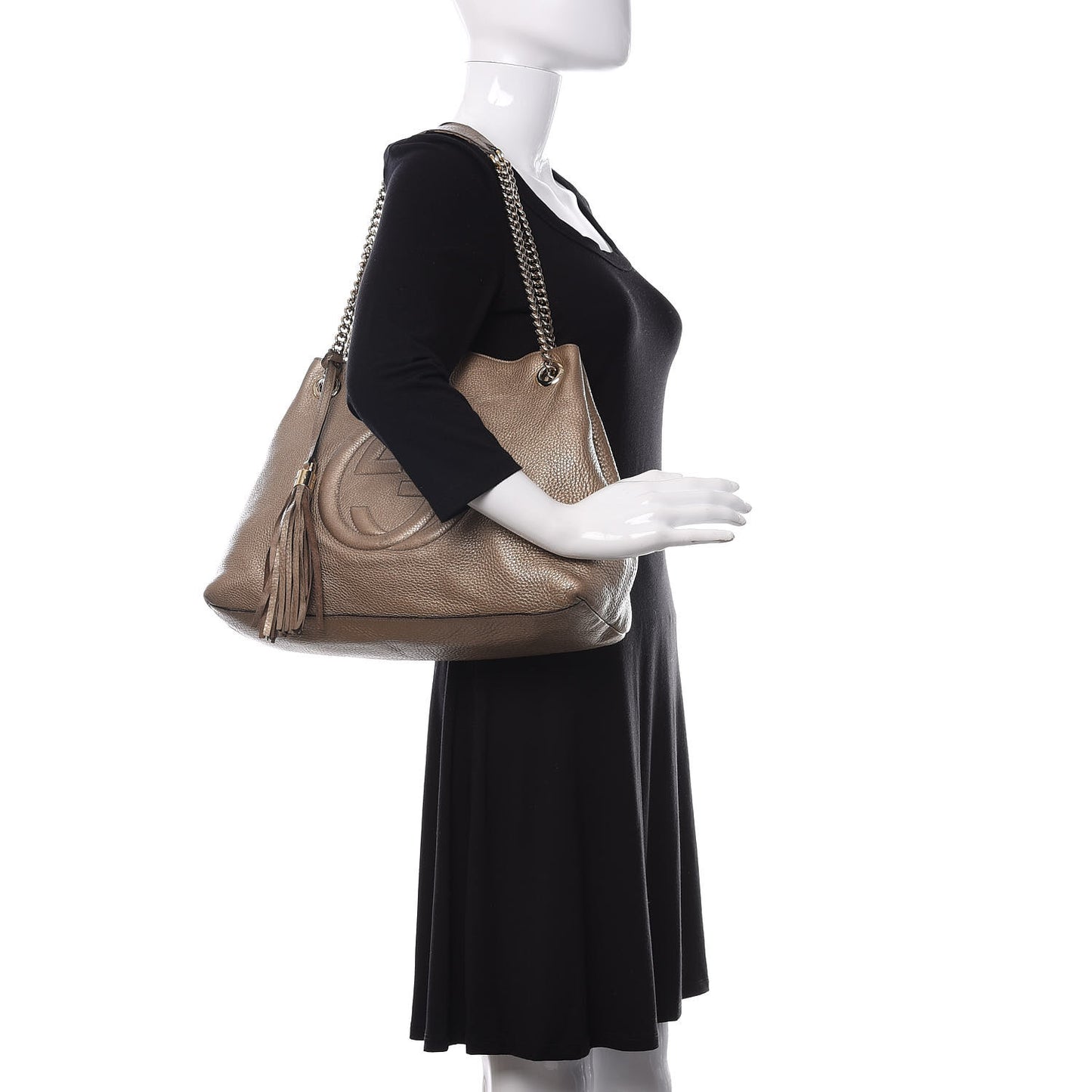 Metallic Pebbled Calfskin Medium Soho Chain Shoulder Bag Golden Beige