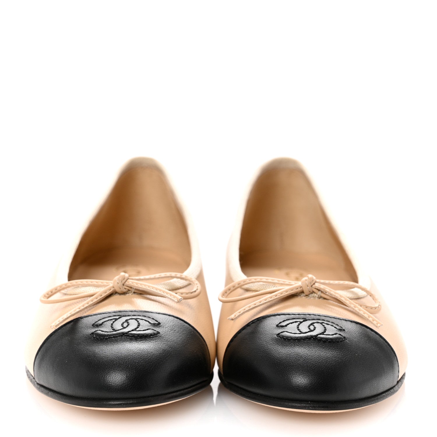 Chanel Lambskin Cap Toe CC Ballerina Flats 38.5 Beige Black 3 of 10