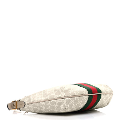 Gucci GG Supreme Monogram Textured Dollar Calfskin Web Small Ophidia Half Moon Hobo Beige Mystic White Oatmeal 3 of 10