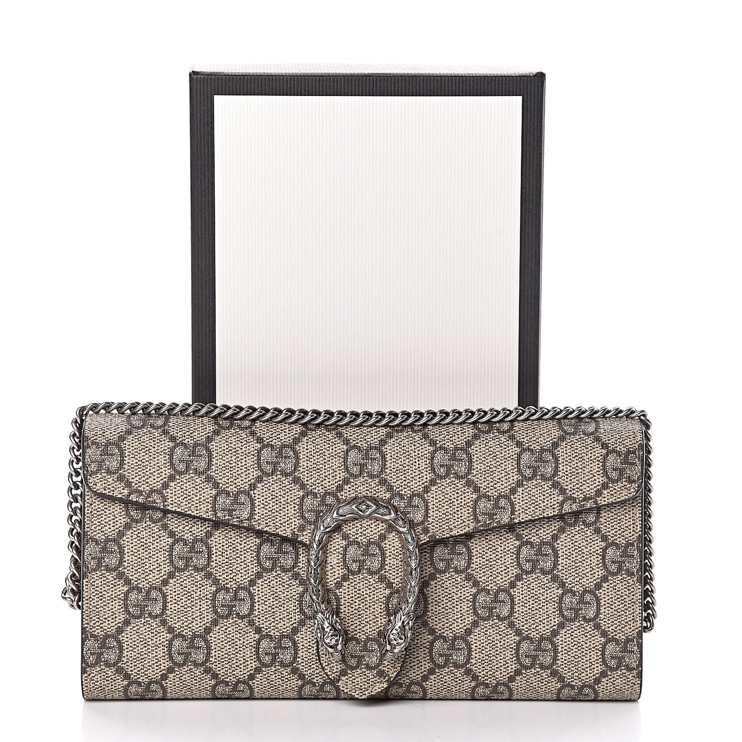 GG Supreme Monogram Dionysus Chain Clutch Wallet Beige Taupe
