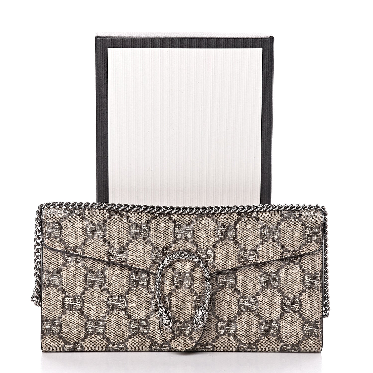 Gucci GG Supreme Monogram Dionysus Chain Clutch Wallet Beige Taupe 12 of 12