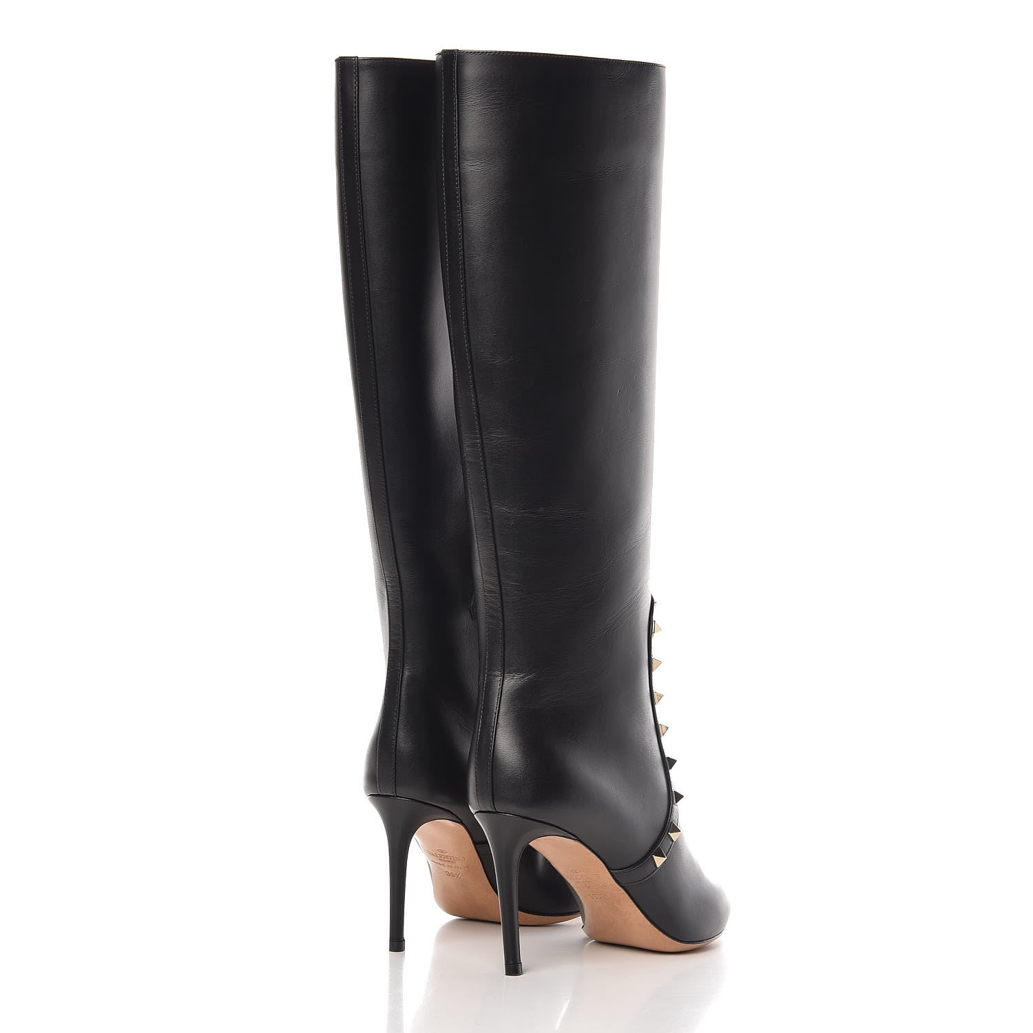 Valentino Garavani Calfskin Rockstud Tall Boots 36.5 Black 3 of 9
