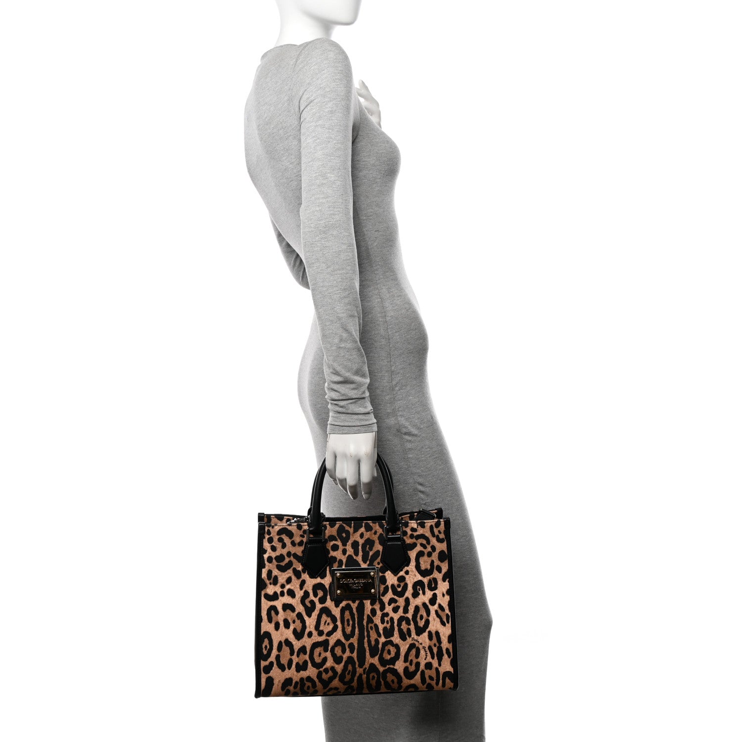 Dolce & Gabbana Canvas Calfskin Leopard Print Tote 2 of 9