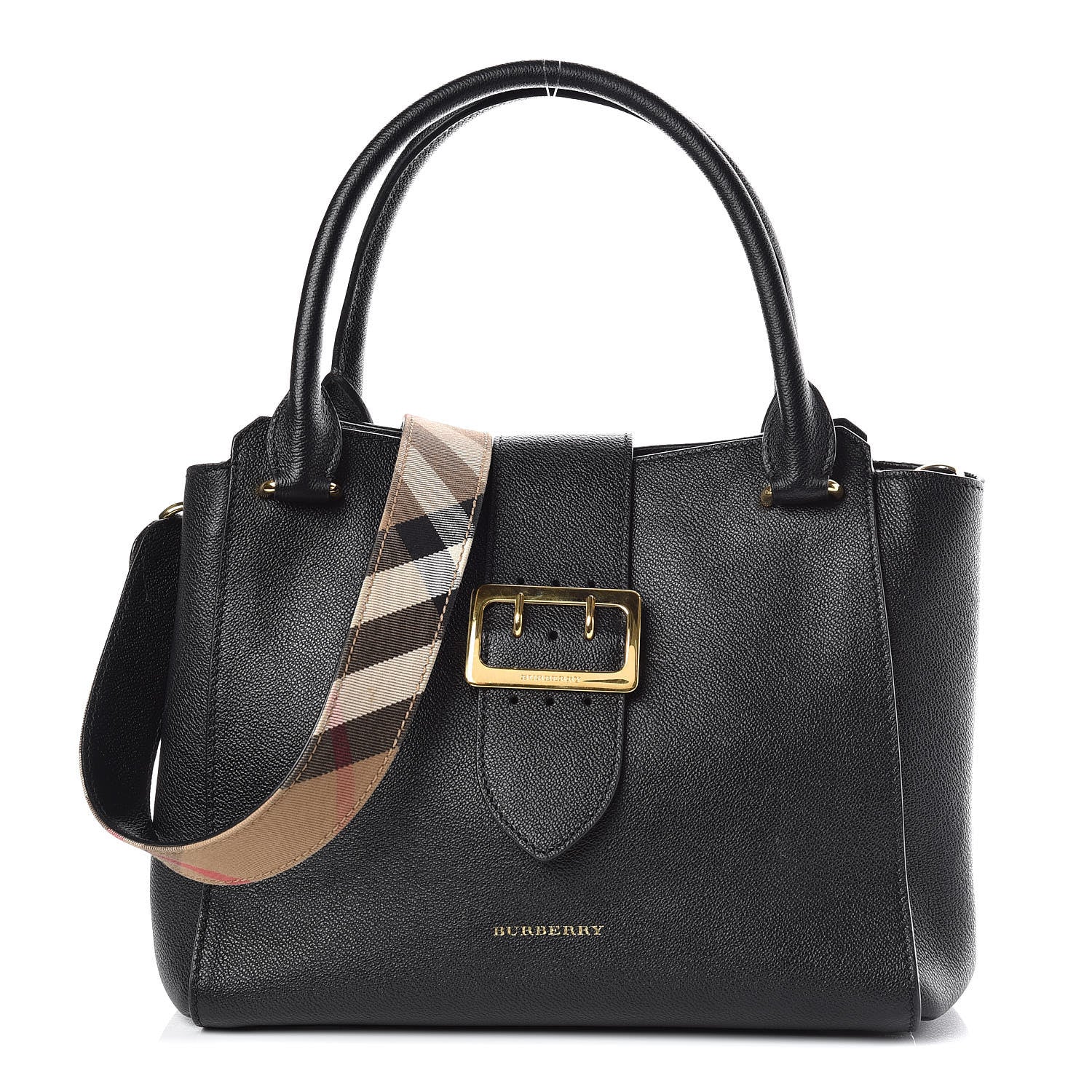 Burberry Soft Grain Calfskin Medium Buckle Tote Black 1 of 11