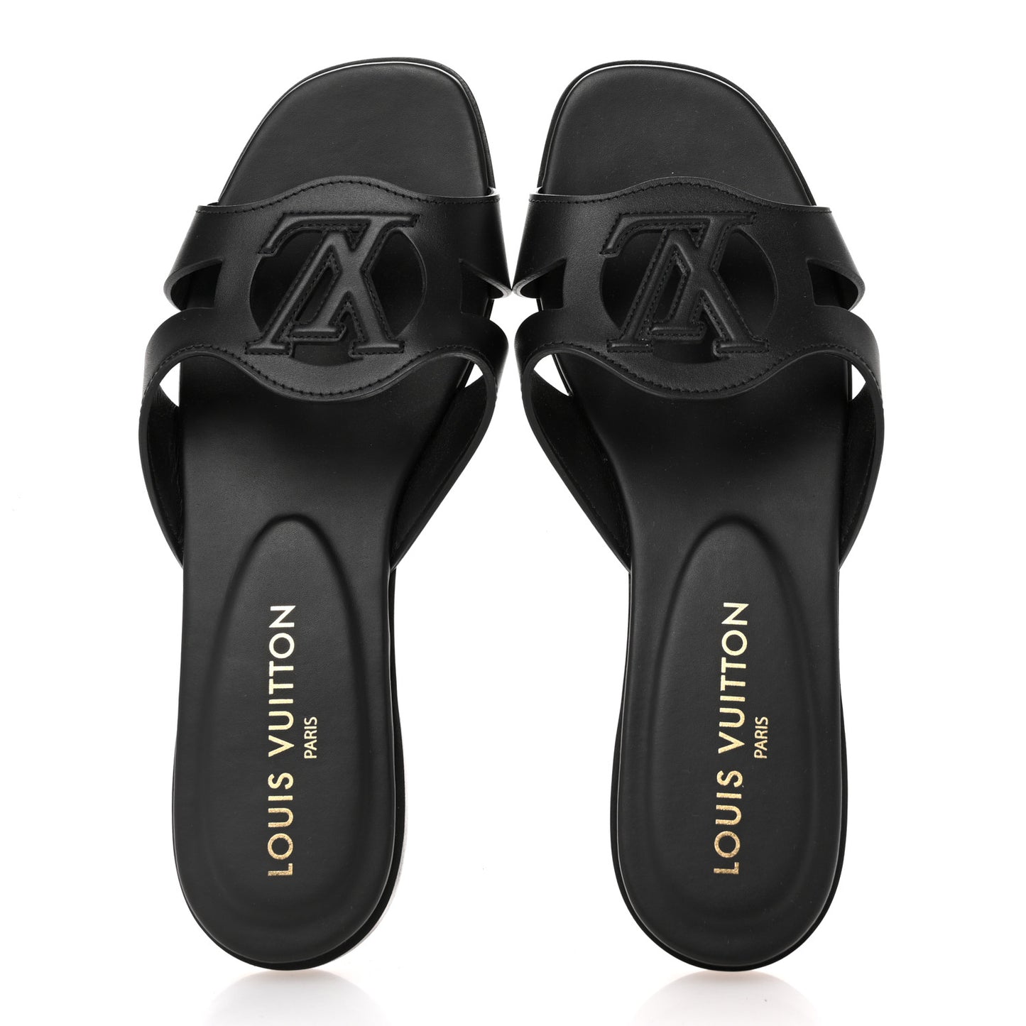 Calfskin LV Isola Flat Sandals 38 Black