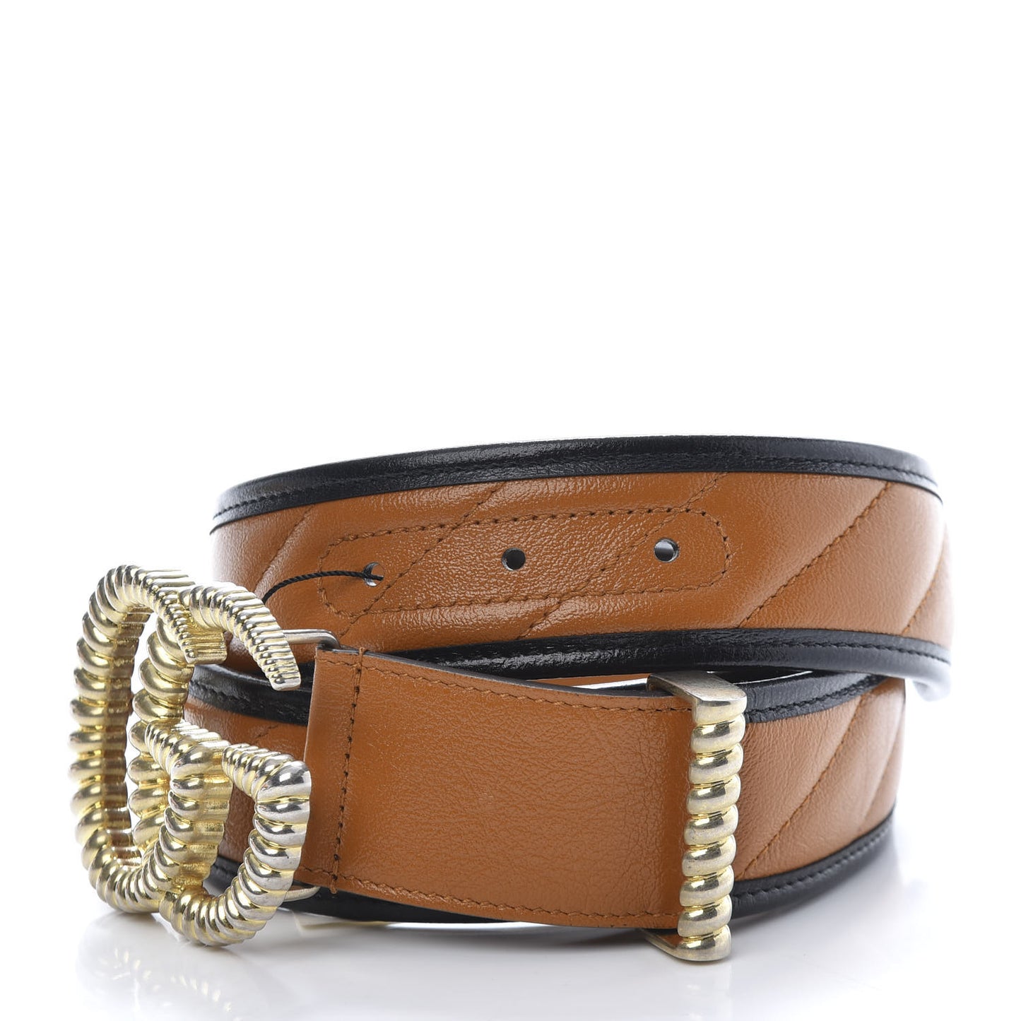 Azalea Calfskin Matelasse Diagonal Torchon Double G 40mm Belt 85 34 Cognac Black