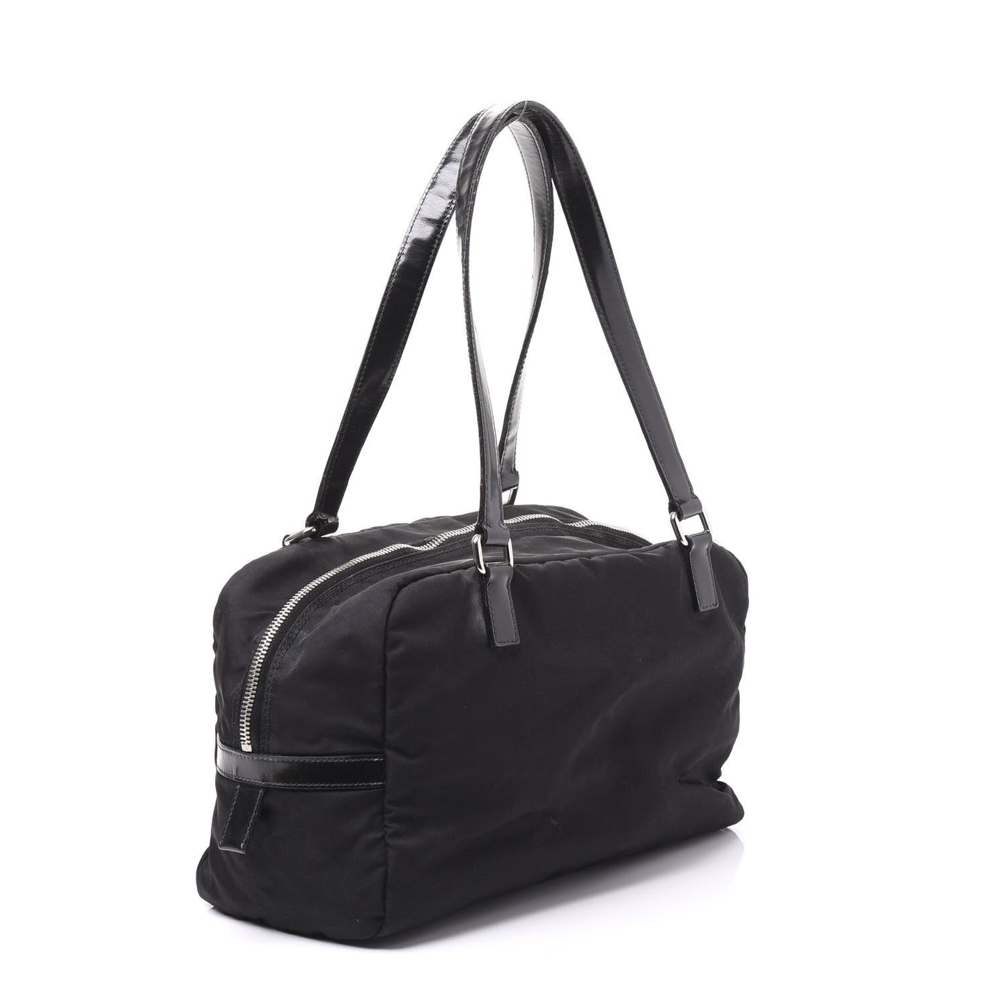 Tessuto Nylon Calfskin Logo Shoulder Bag Black