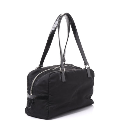 Prada Tessuto Nylon Calfskin Logo Shoulder Bag Black 2 of 8