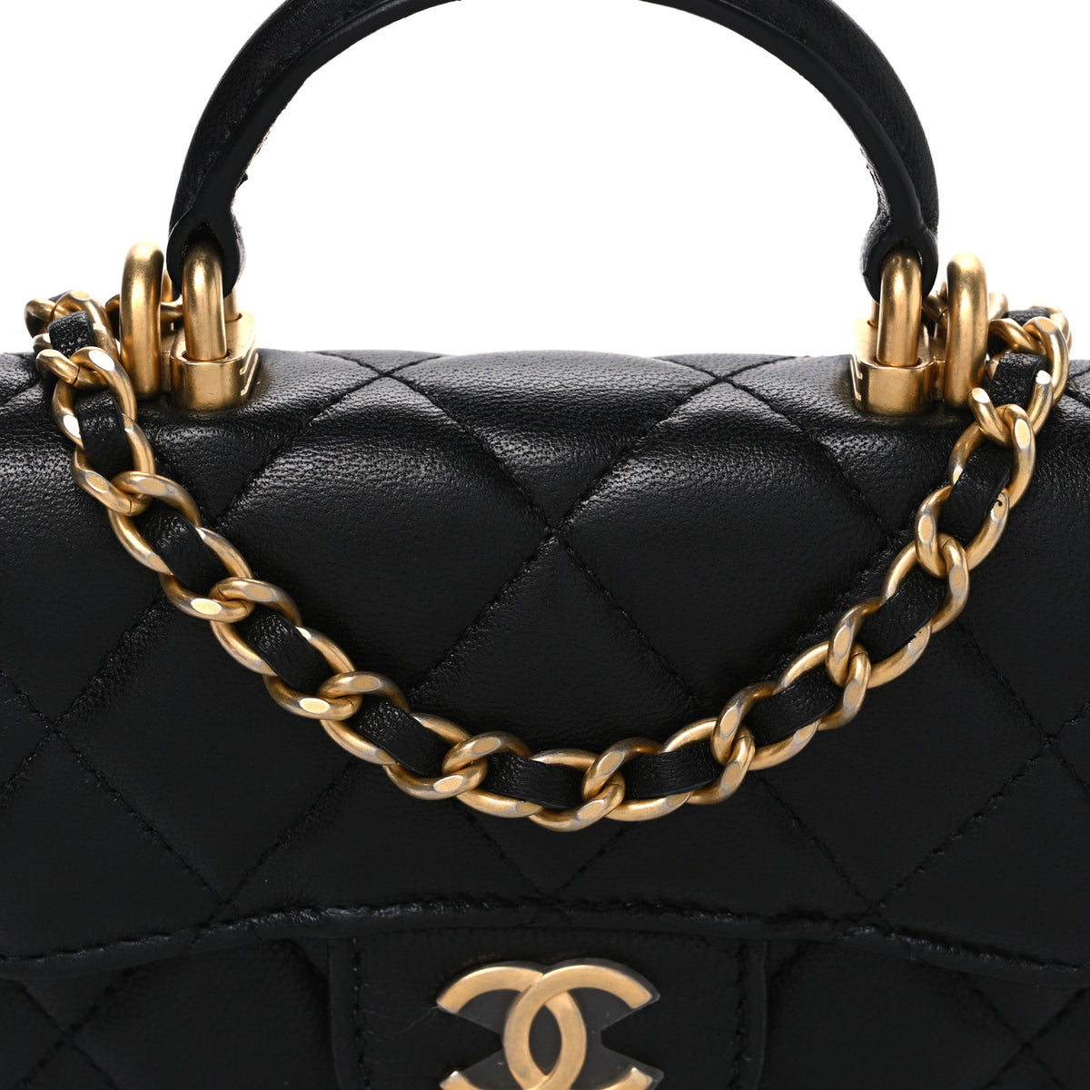 Chanel Lambskin Quilted Top Handle Flap Coin Purse With Chain Black 9 of 11