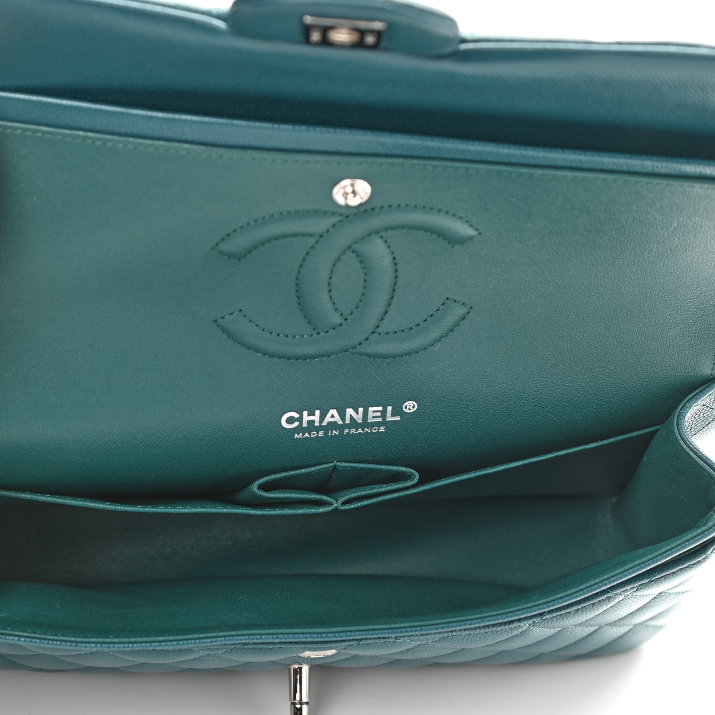 Caviar Quilted Medium Double Flap Dark Green