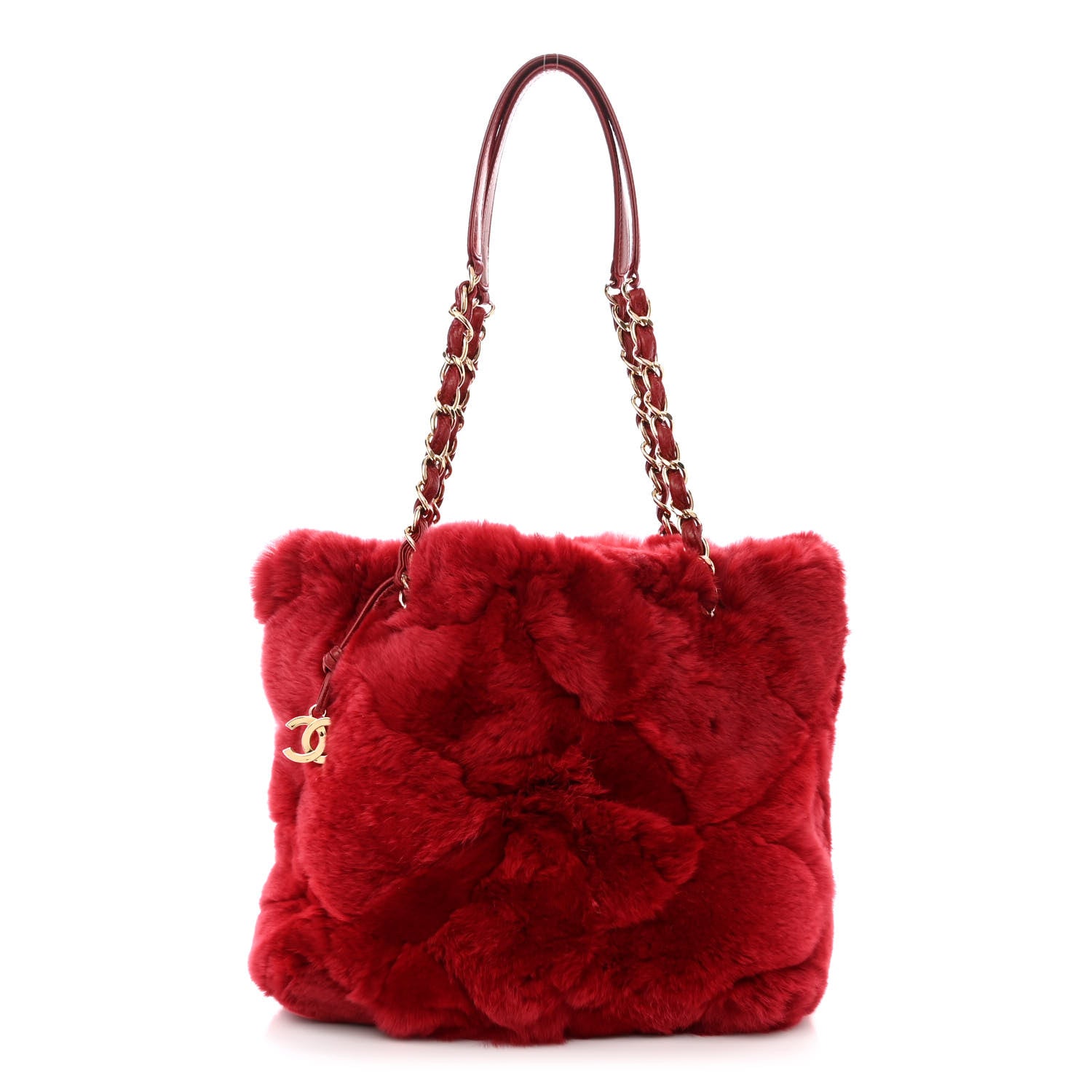Chanel Rabbit Fur Harlequin Shoulder Bag Red 1 of 10