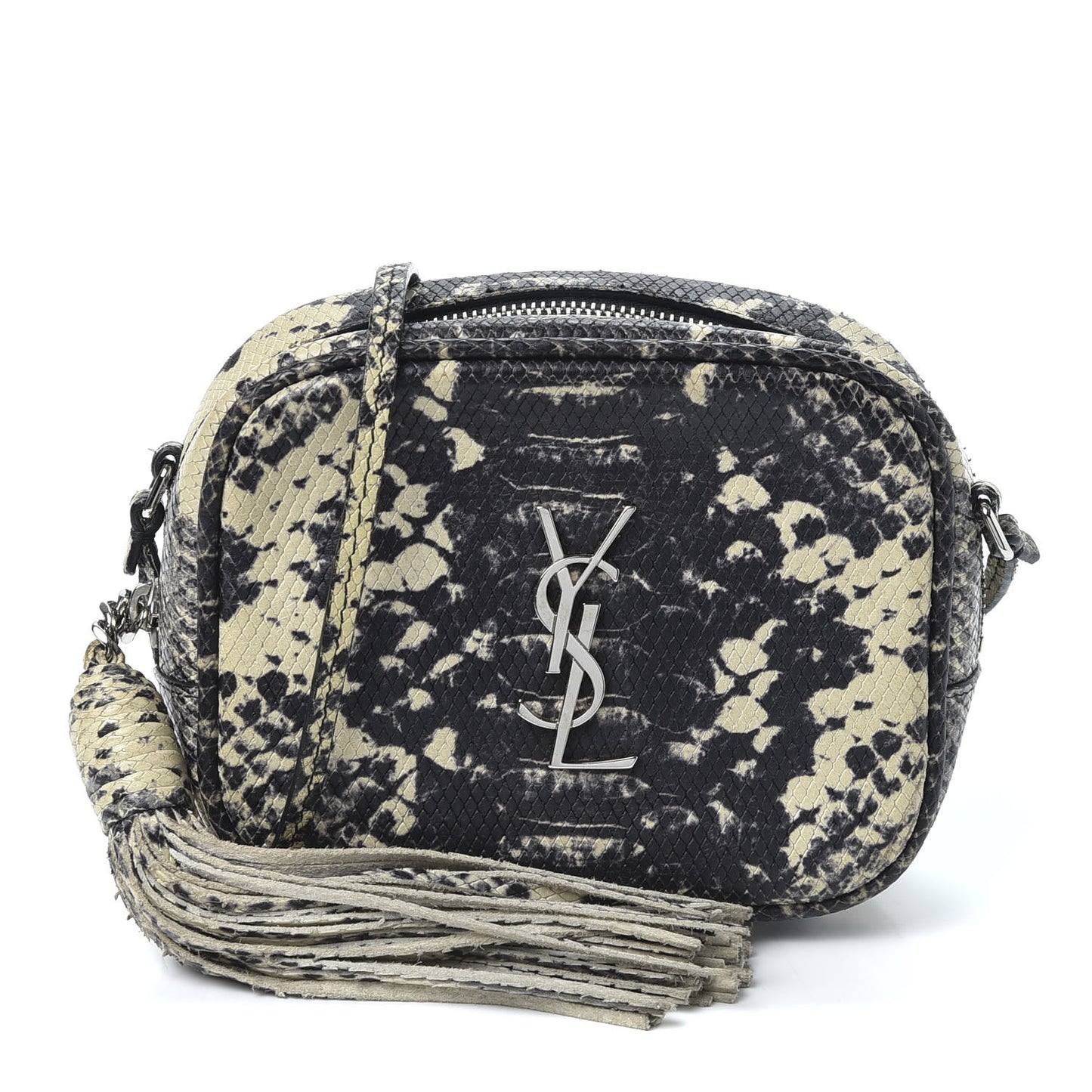 Python Embossed Calfskin Monogram Blogger Bag Black Beige