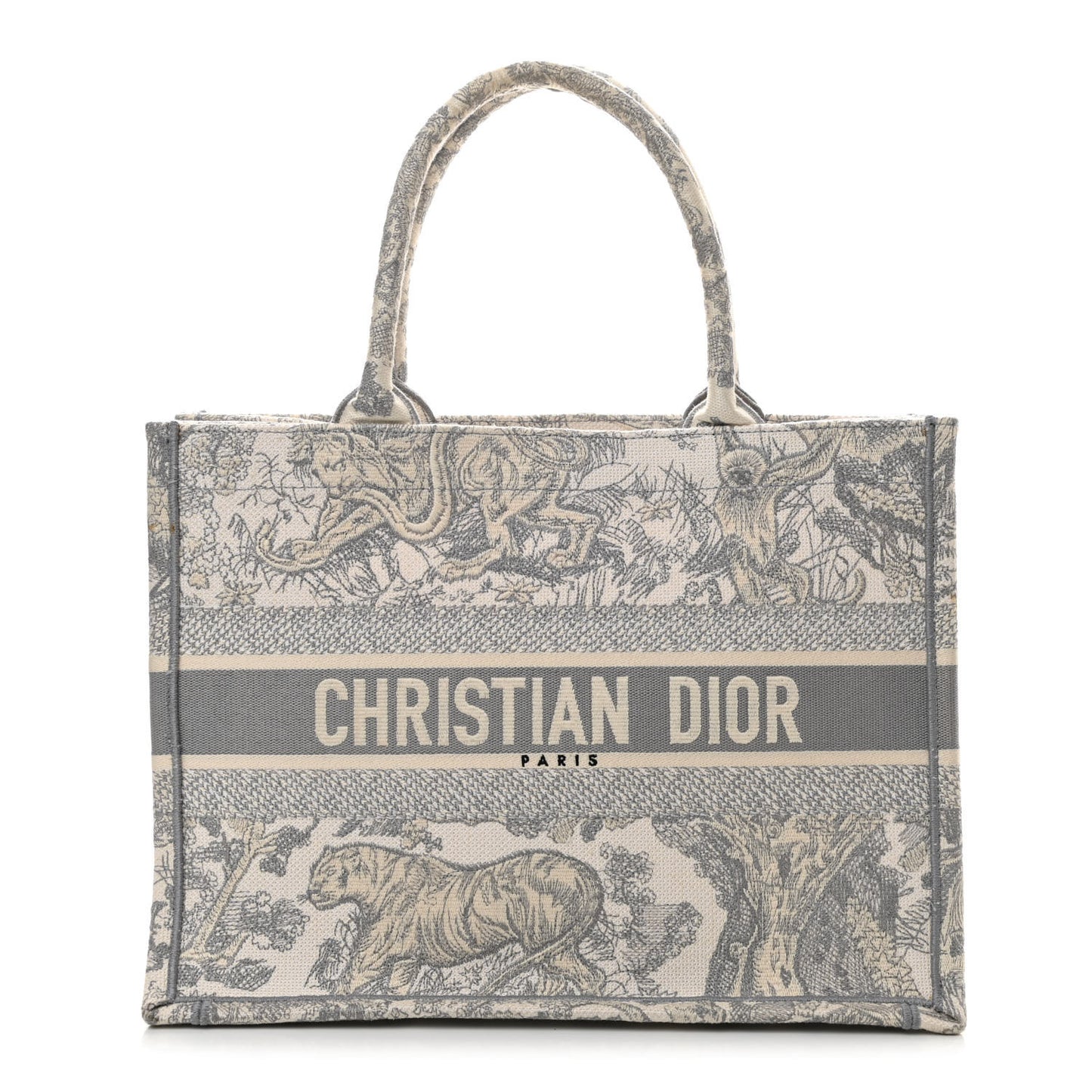 Canvas Embroidered Medium Dioriviera Toile De Jouy Book Tote Gray