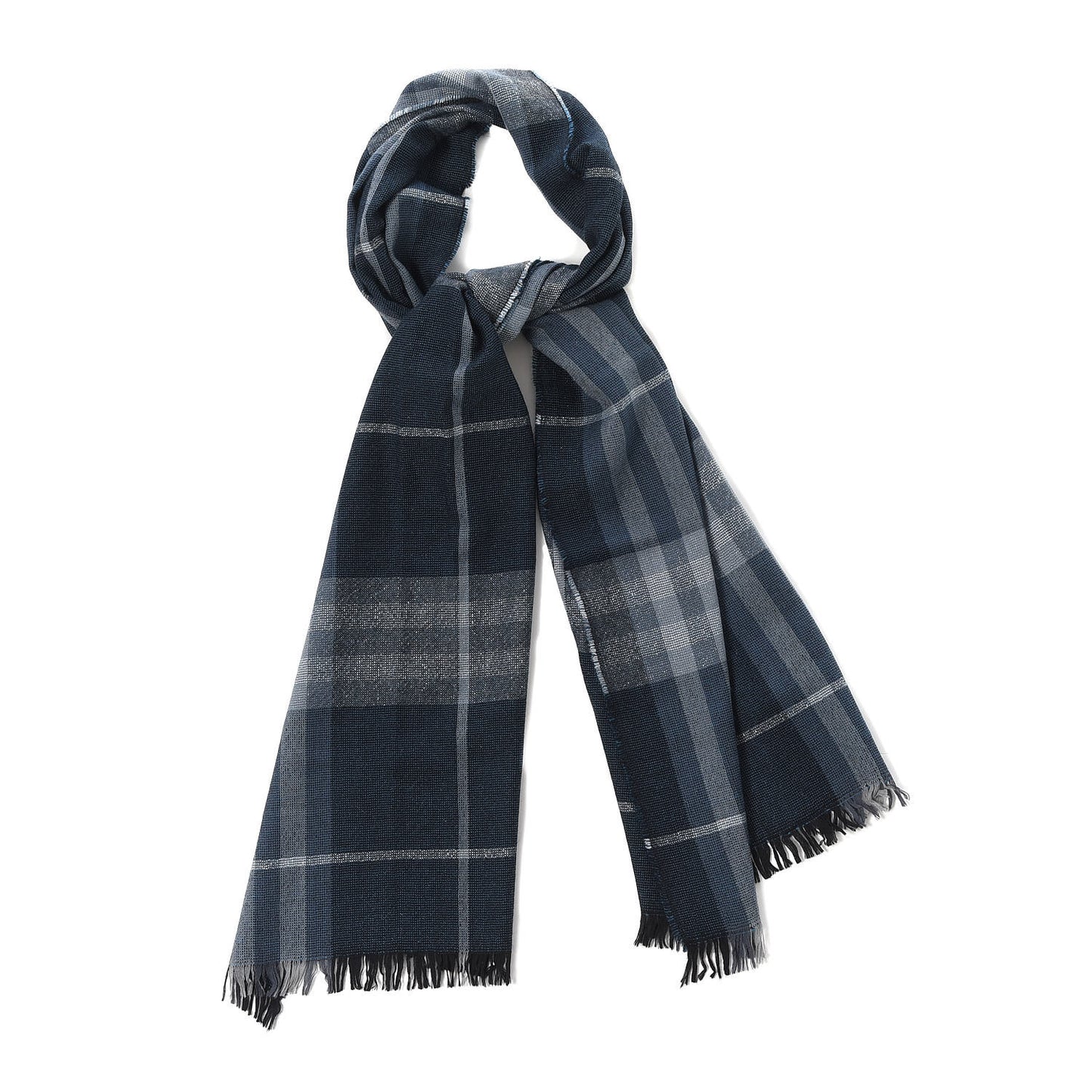 Merino Wool Cashmere Giant Check Lightweight Scarf Dark Navy