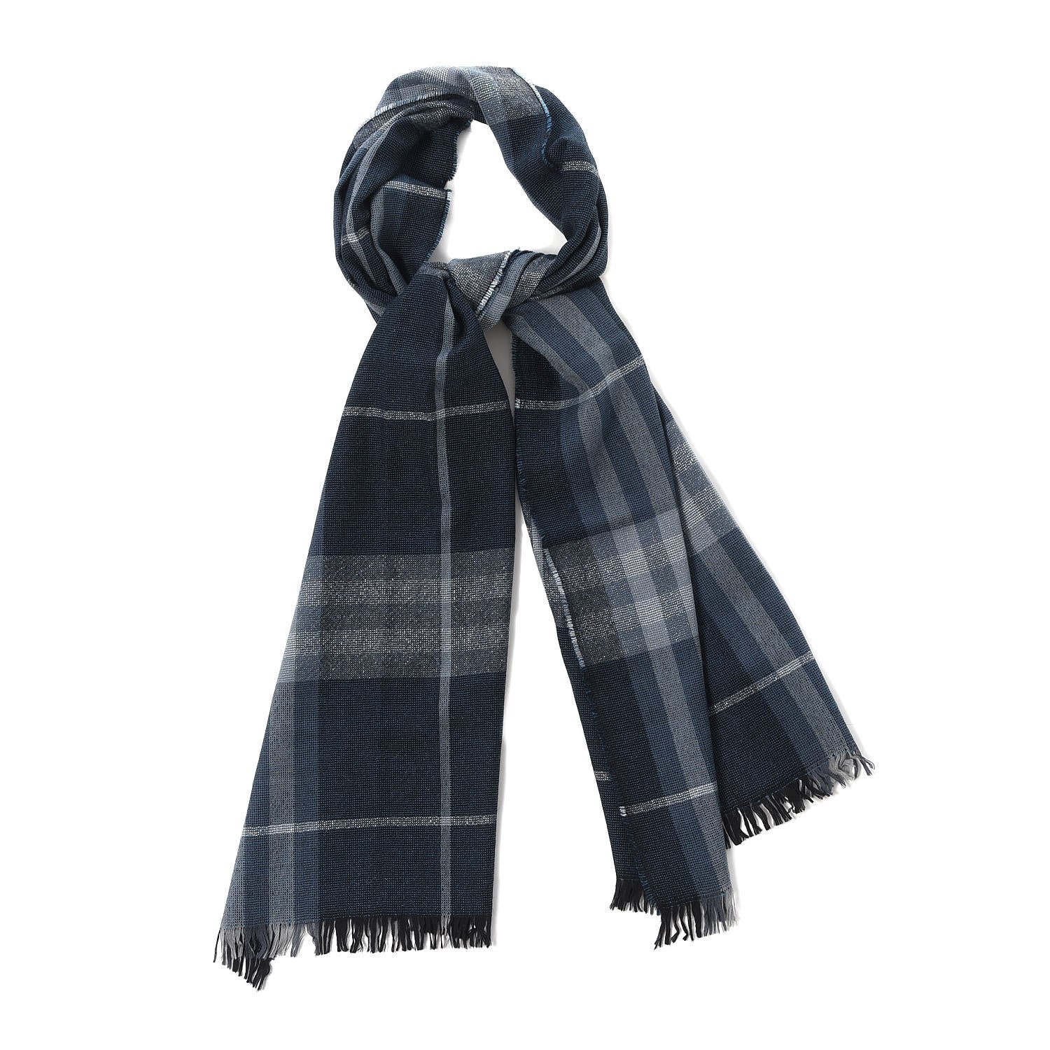 Burberry Merino Wool Cashmere Giant Check Lightweight Scarf Dark Navy 1 of 5
