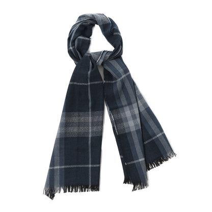 Burberry Merino Wool Cashmere Giant Check Lightweight Scarf Dark Navy 1 of 5