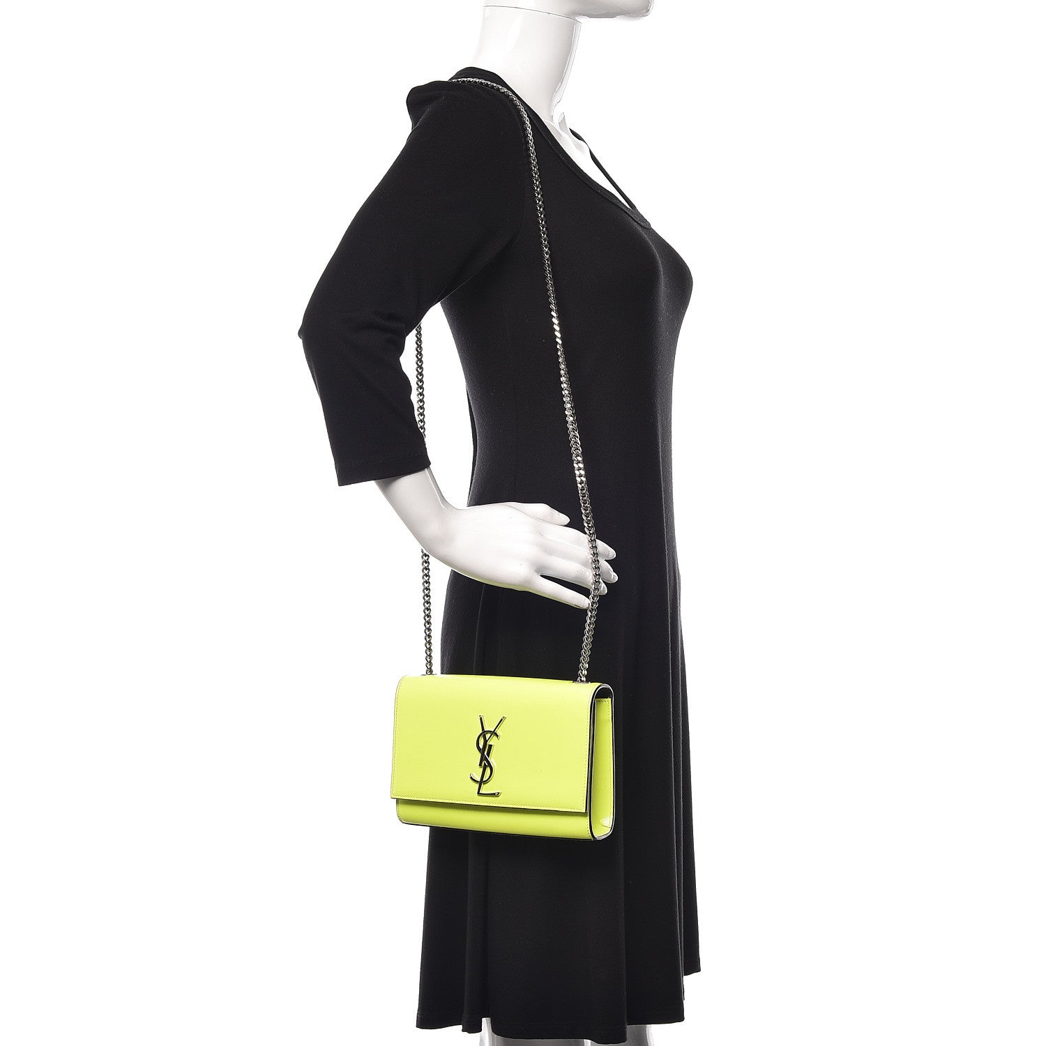 Saint Laurent Patent Grain de Poudre Small Monogram Kate Satchel Neon Yellow 2 of 16