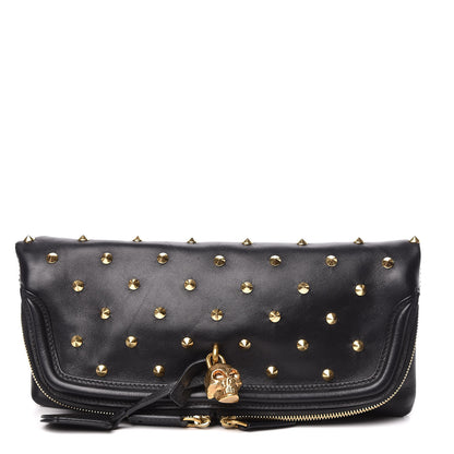 Alexander McQueen Calfskin Studded Padlock Skull Clutch Black 1 of 12
