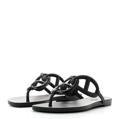 Hermes Rubber Womens Egerie Sandals 35 Black 3 of 9