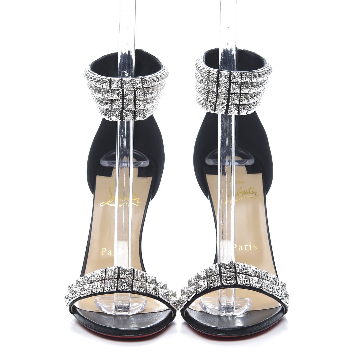 Christian Louboutin Nappa Priyadora 100 Studded Sandals 36.5 Black Silver 2 of 11
