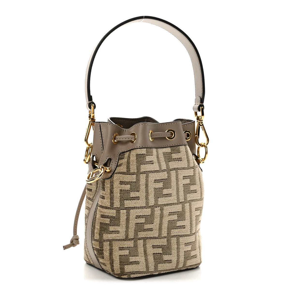Chenille Vitello King FF Mini Mon Tresor Bucket Bag Tortora Nuvola