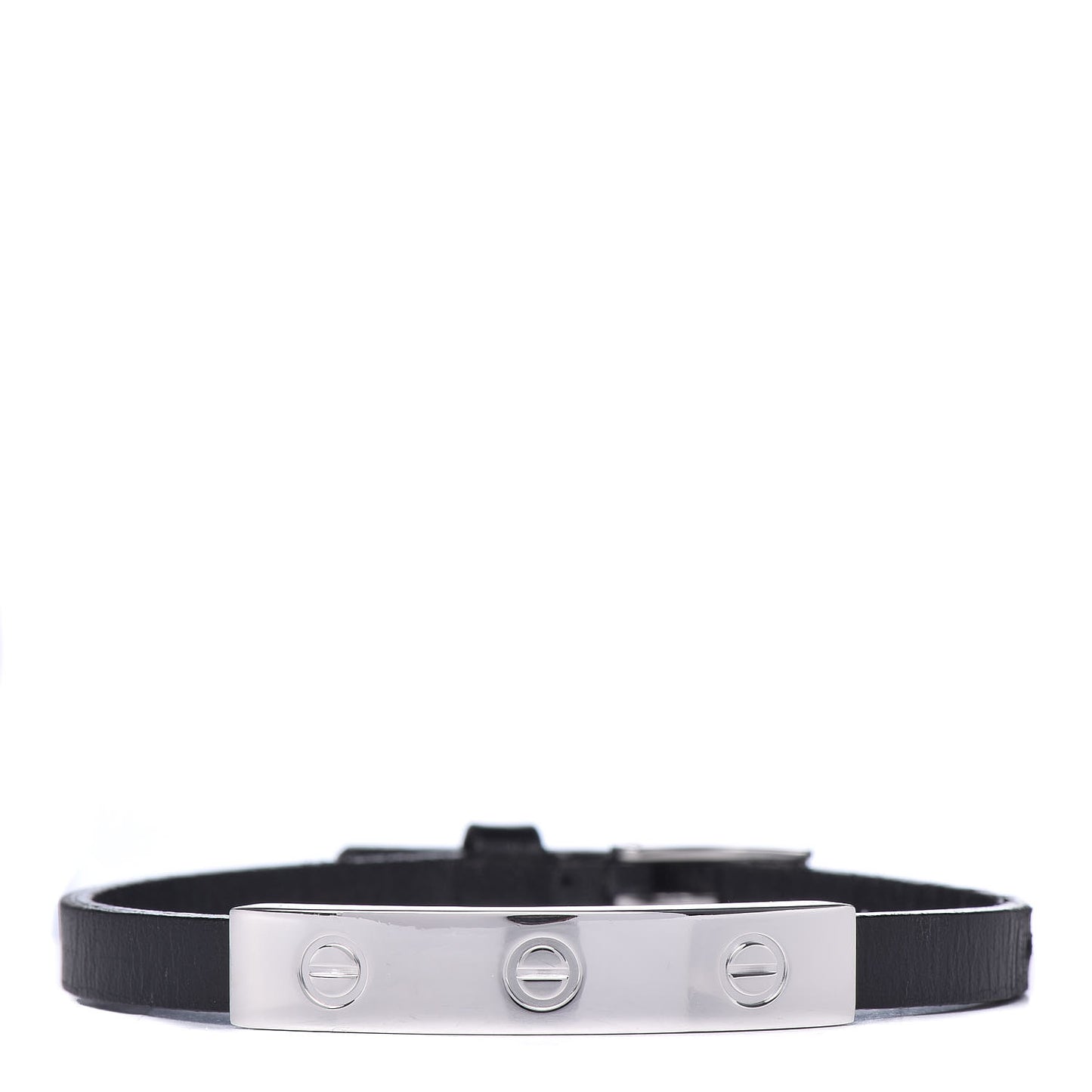 18K White Gold Calfskin 3 Motif LOVE Bracelet Black