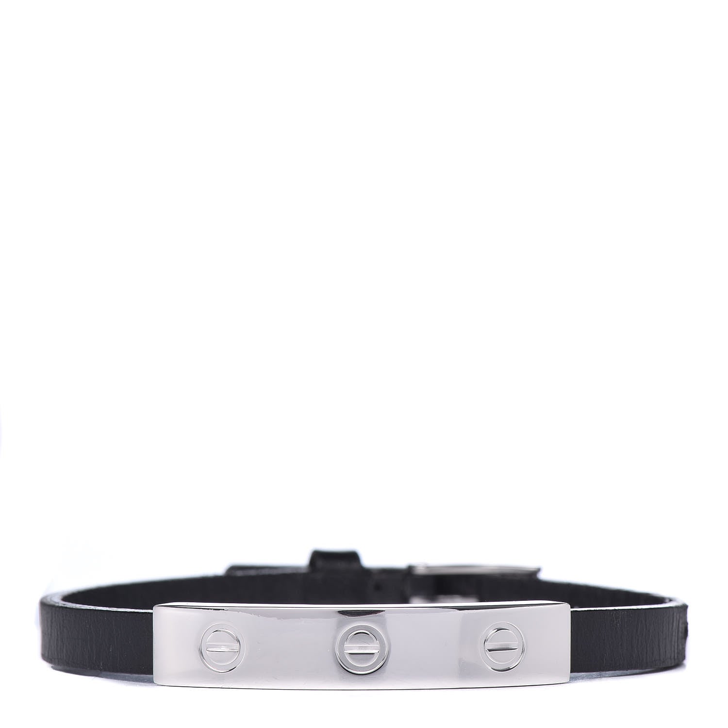 Cartier 18K White Gold Calfskin 3 Motif LOVE Bracelet Black 1 of 10