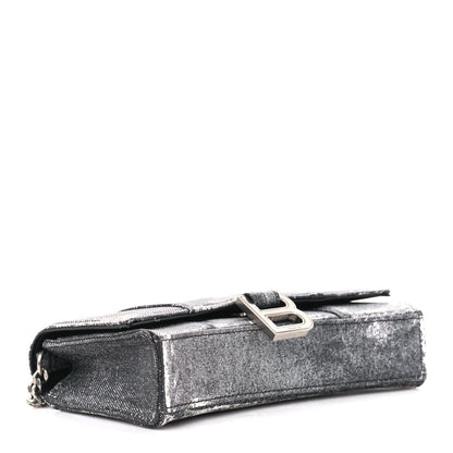 Balenciaga Nappa Denim Printed Hourglass Chain Bag Denim Black 4 of 10
