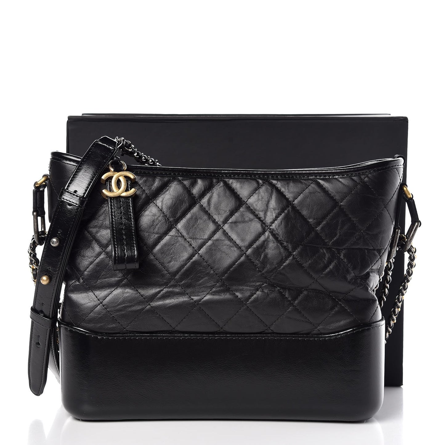 Aged Calfskin Quilted Medium Gabrielle Hobo Black