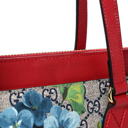 Gucci GG Supreme Monogram Blooms Medium Zippered Bucket Tote Beige Blue Navy Hibiscus Red 11 of 15