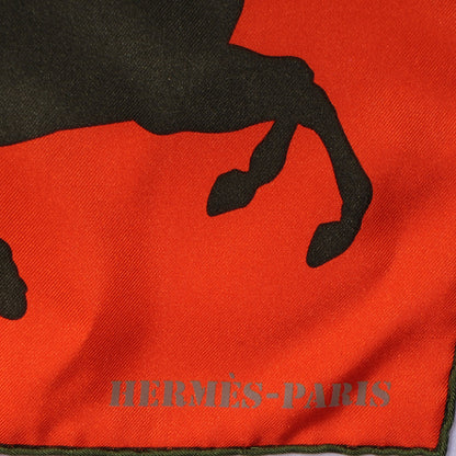 Hermes Silk Ex Libris En Camouflage Scarf 90 Orange 3 of 4