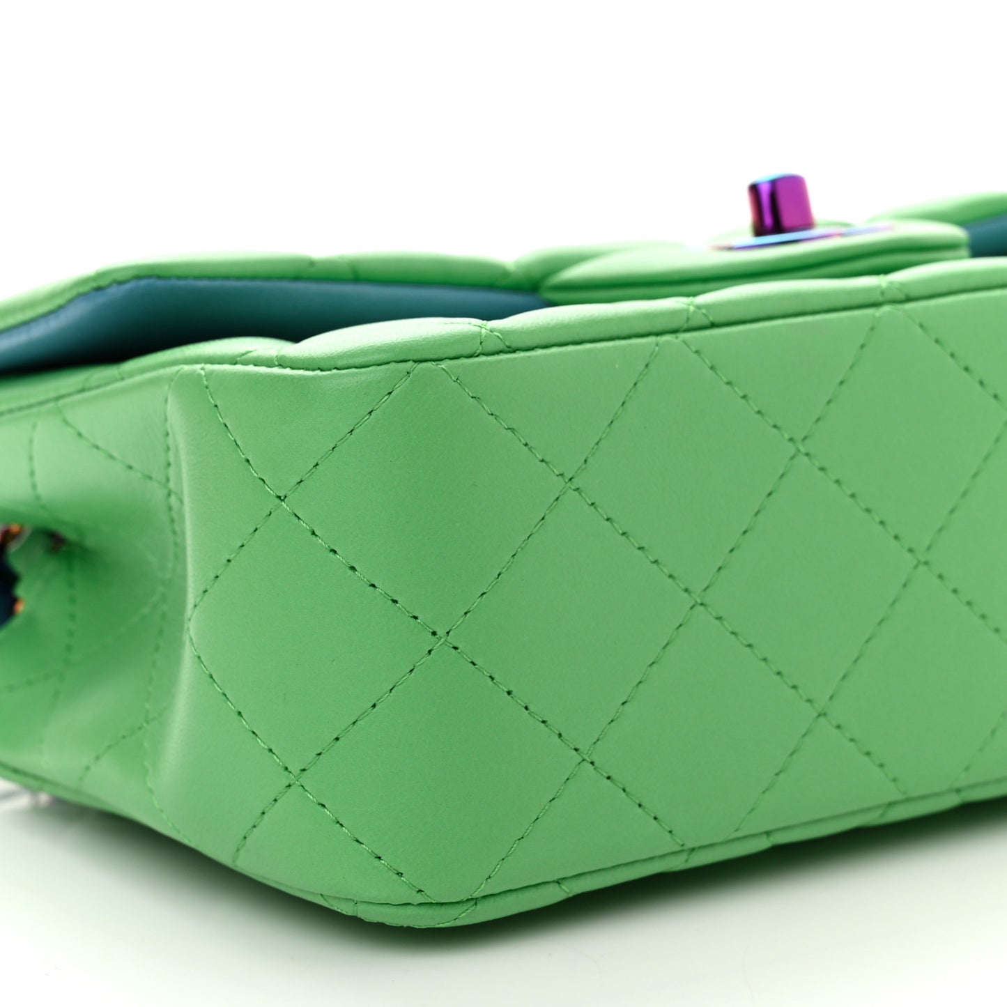 Lambskin Quilted Mini Rectangular Flap Green Blue