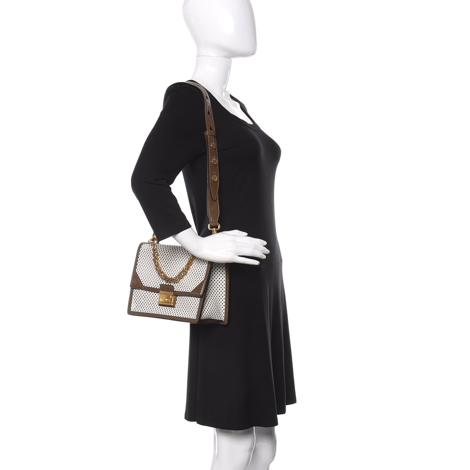 Fendi Vitello Liberty Glossy Lambskin F is Fendi Perforated Kan U Shoulder Bag White Ice Rust Maya 2 of 12