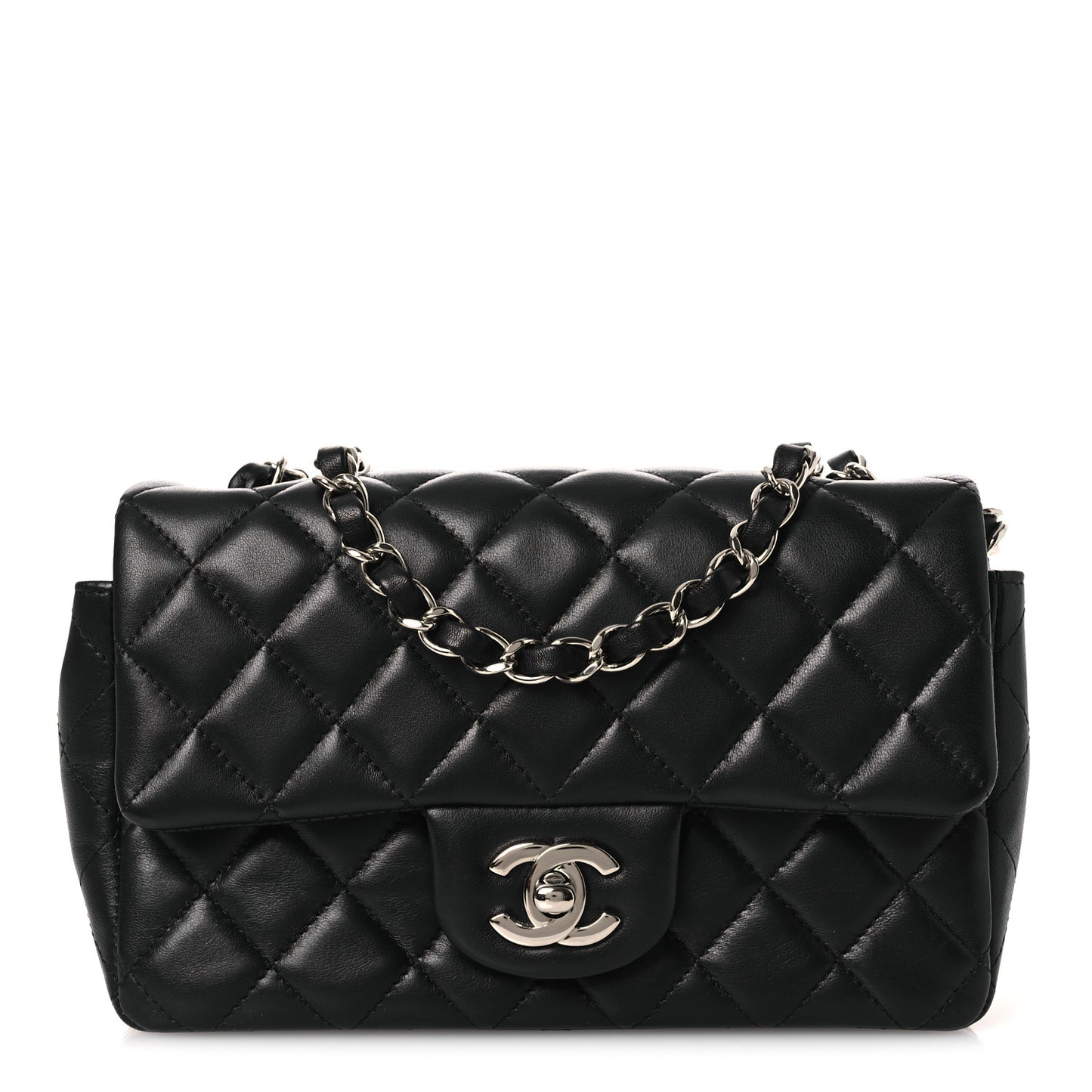 Lambskin Quilted Mini Rectangular Flap Black