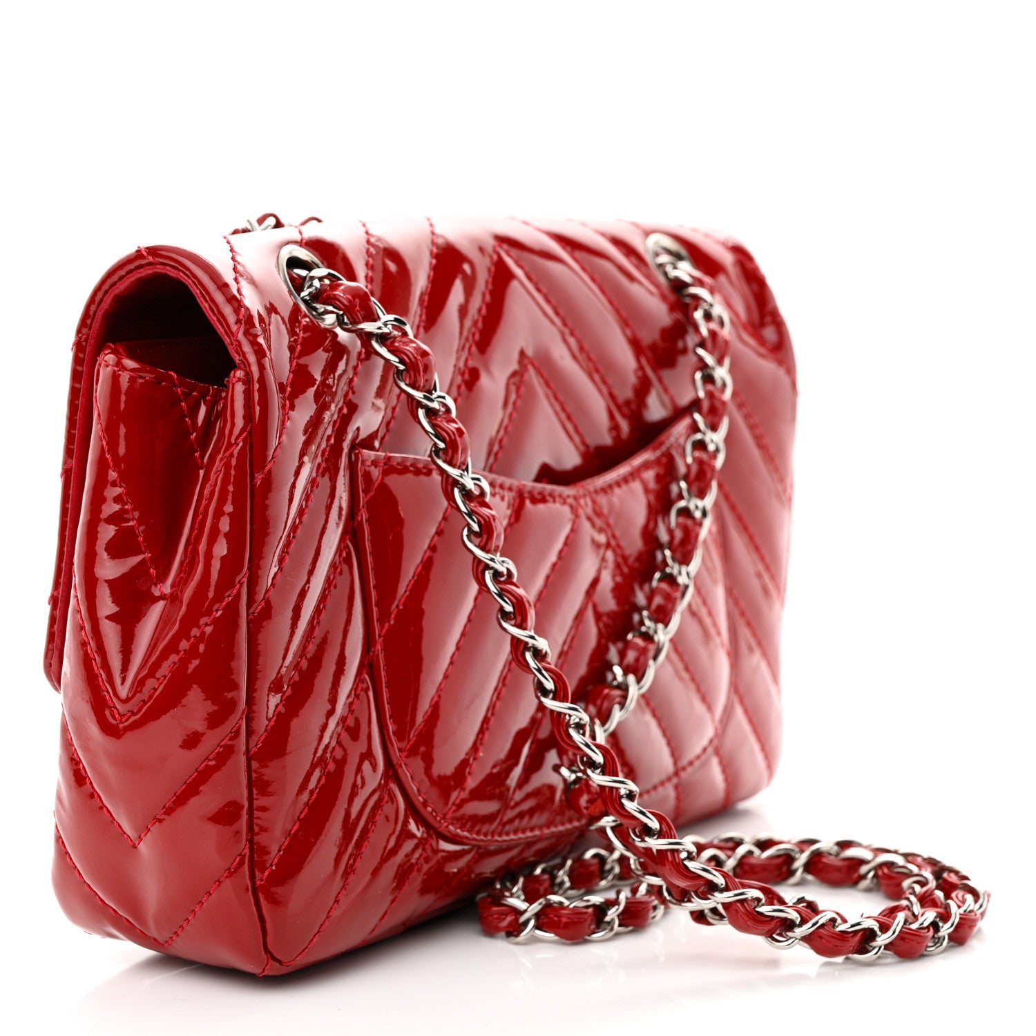 Chanel Patent Chevron Quilted Medium Single Flap Red 3 of 11