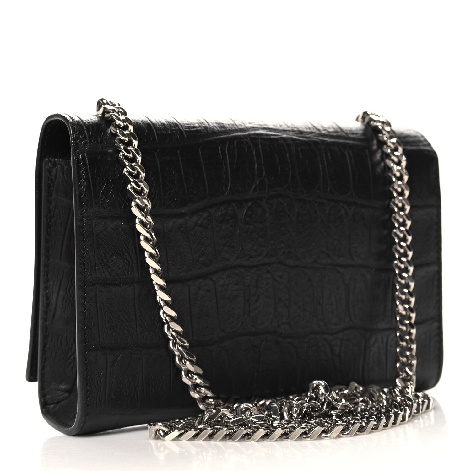 Saint Laurent Calfskin Crocodile Embossed Small Classic Monogram Kate Tassel Satchel Black 4 of 10