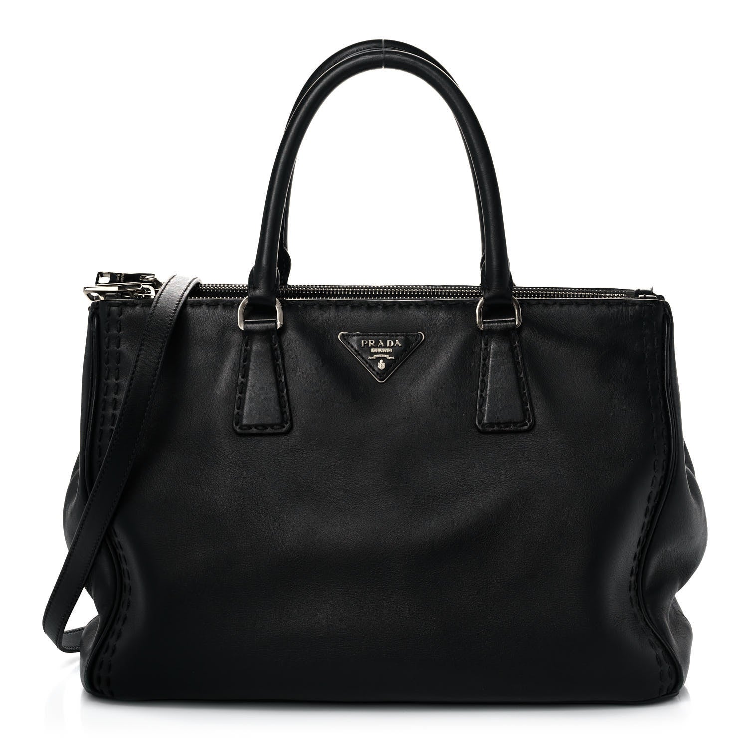 Prada City Calf Hand Stitched Medium Galleria Double Zip Tote Black 1 of 14