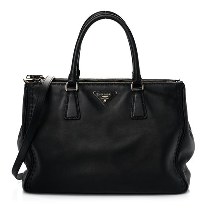 Prada City Calf Hand Stitched Medium Galleria Double Zip Tote Black 1 of 14