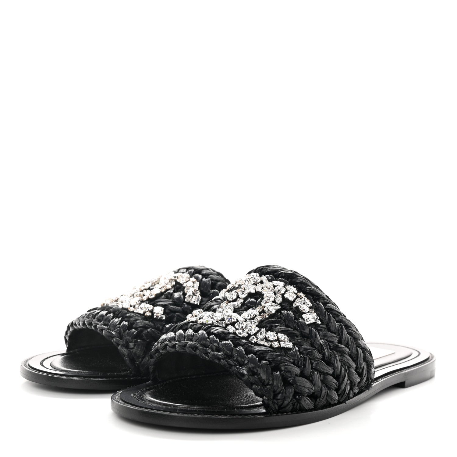 Chanel Raffia Crystal CC Mules Sandals 39 Black 3 of 10