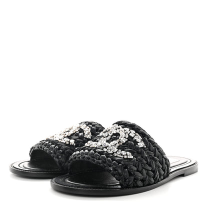 Chanel Raffia Crystal CC Mules Sandals 39 Black 3 of 10