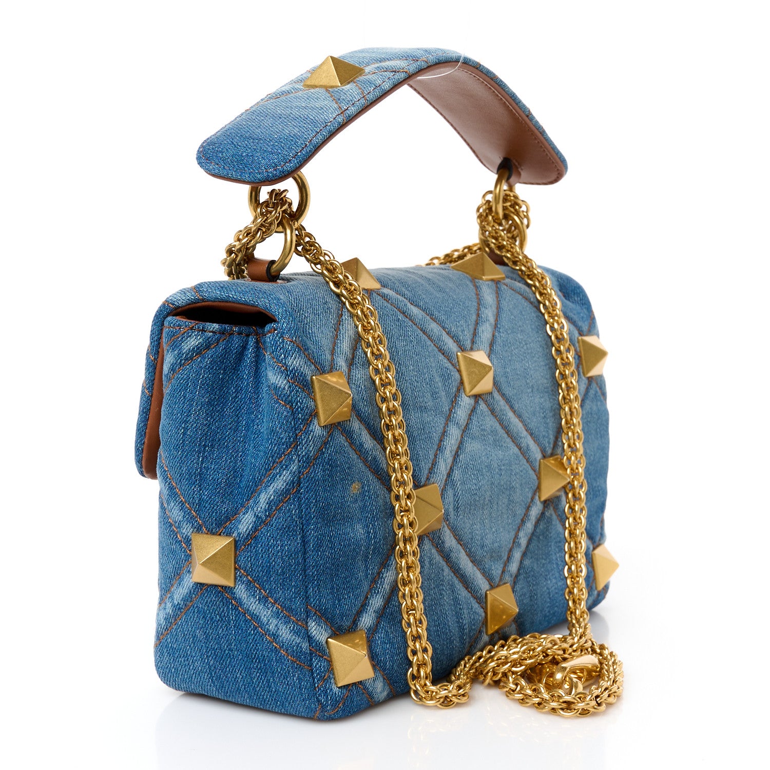 Valentino Garavani Denim Medium Roman Stud Shoulder Bag Light Denim Selleria 3 of 10