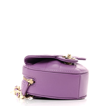Chanel Lambskin Quilted CC In Love Heart Waist Belt Bag With Chain Purple 4 of 11
