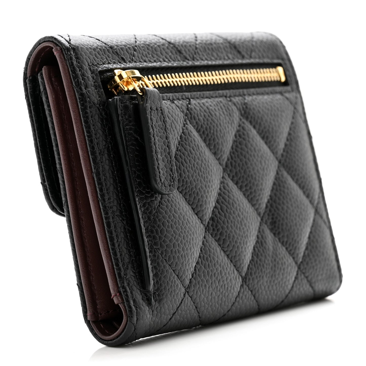 Caviar Quilted Compact Flap Wallet Black