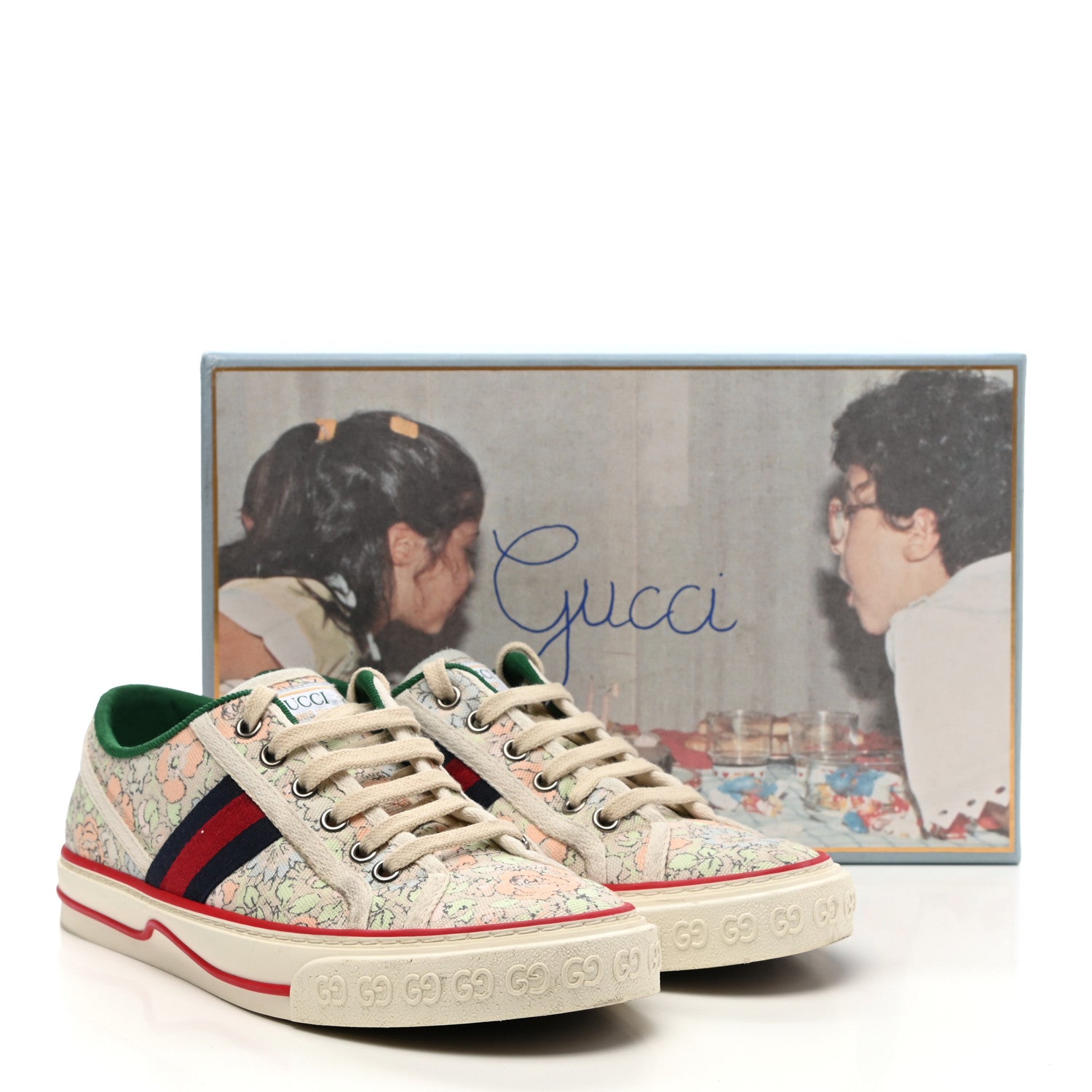 Gucci X LIBERTY OF LONDON Canvas Web Tracy Print Womens 1977 Tennis Sneakers 38.5 Mint Peach Mystic White 8 of 8
