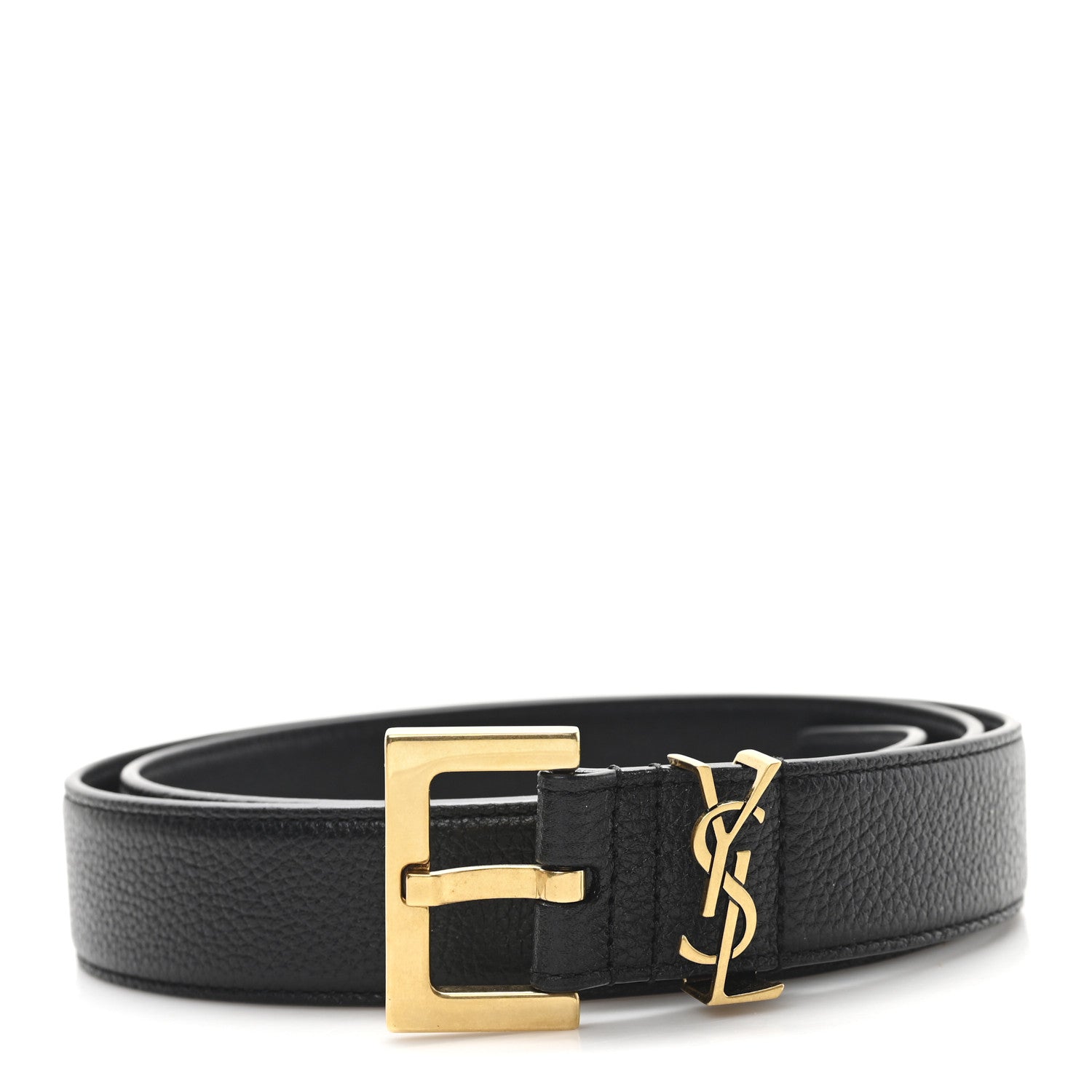 Saint Laurent Grained Calfskin Monogram Cassandre Square Buckle Belt 90 36 Black 1 of 5