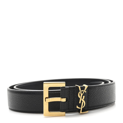 Saint Laurent Grained Calfskin Monogram Cassandre Square Buckle Belt 90 36 Black 1 of 5