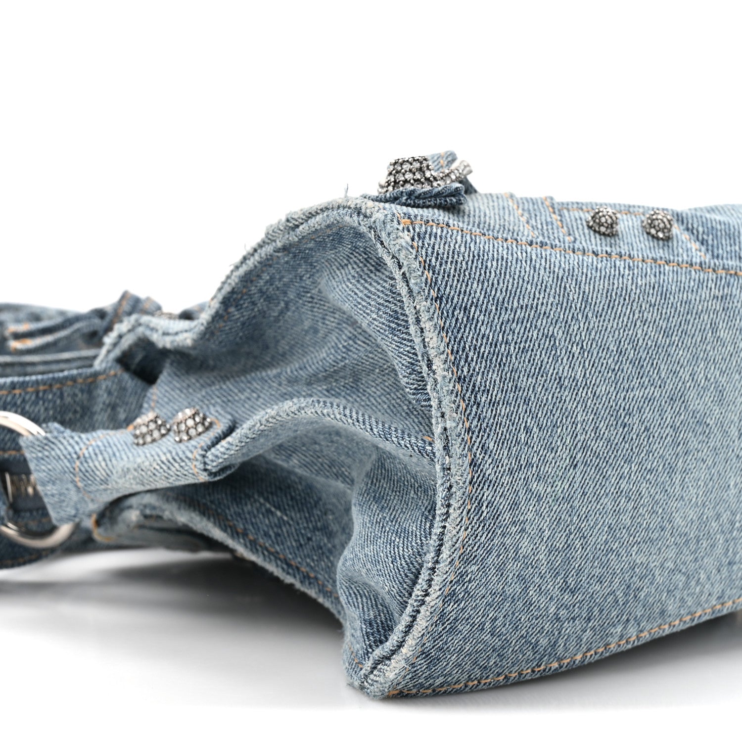Balenciaga Washed Frayed Denim Crystal Neo Cagole Handbag XS Blue 8 of 9